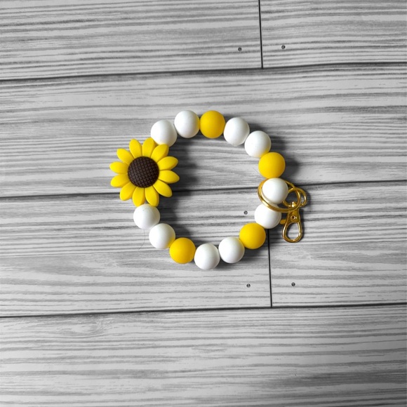 COPY - Sunflower White and Yellow Beads Silicone Wristlet - Picture 1 of 2